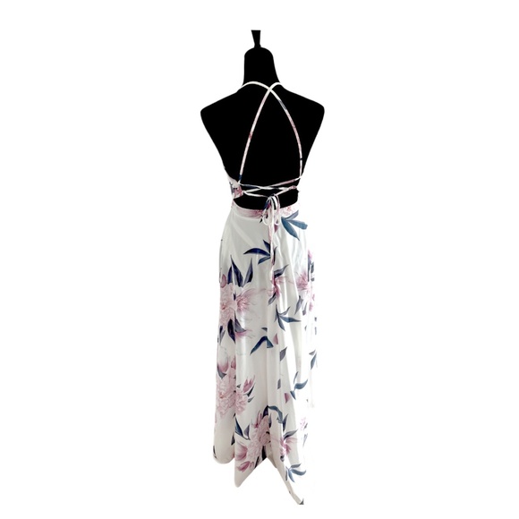 Floral Surplice Maxi w/ Adjustable Crisscross Low Back - Picture 7 of 9